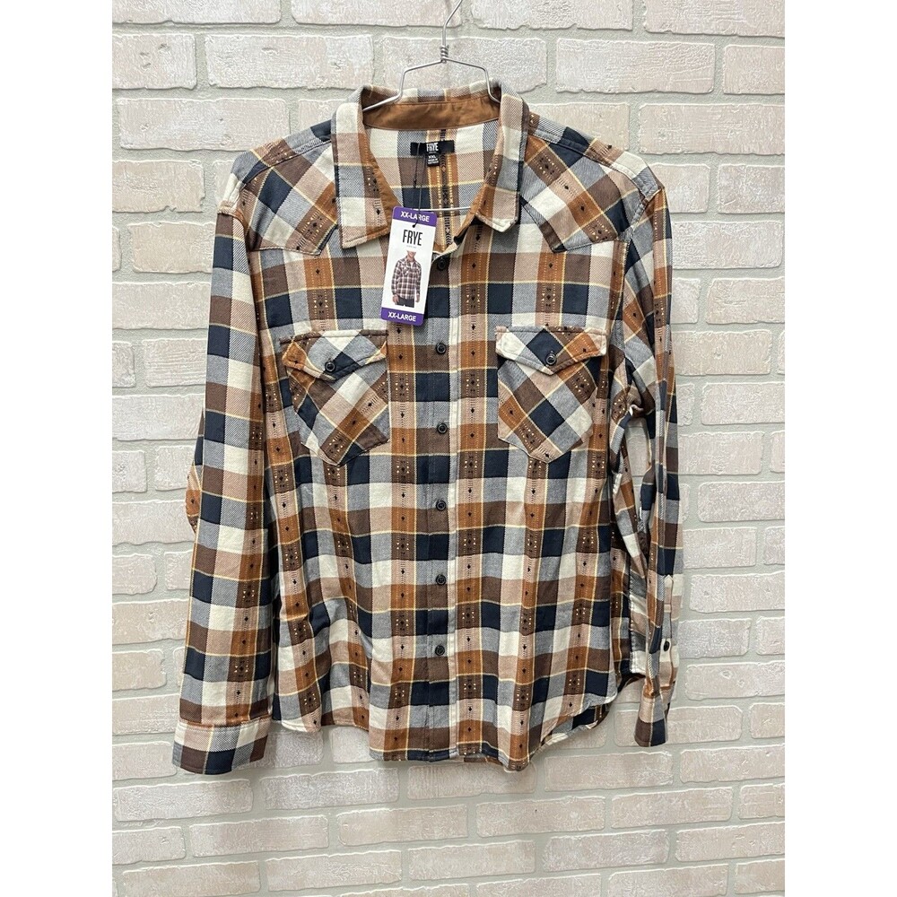 Frye Mens Shirt Plaid Jacquard Flannel Long Sleeve Button Up Western  XXL NWT